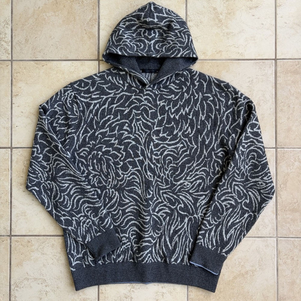Greyson Sweater Mens 2XL XXL Gray Wolf Print Geometric Wool Cashmere Hoodie